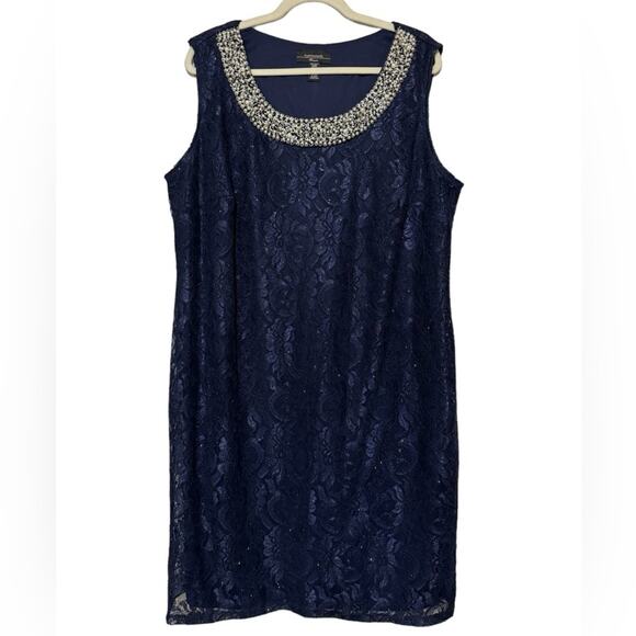 R&M Richards Navy Blue Lace Metallic Mother of the Bride Groom Dress Size 16W - Picture 5 of 7